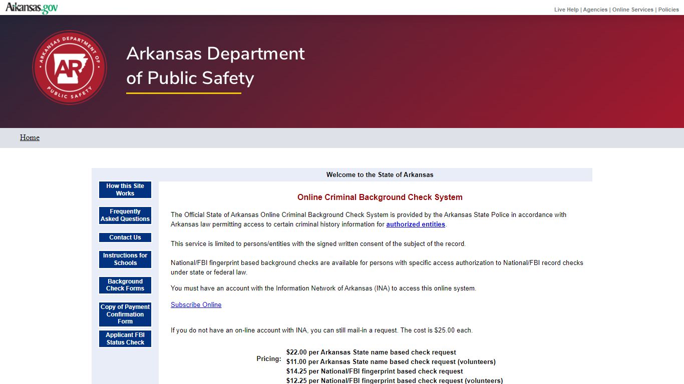 Online Criminal Background Check System - Arkansas