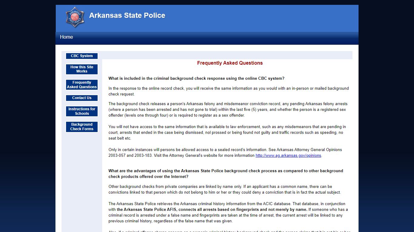 Online Criminal Background Check System - Arkansas
